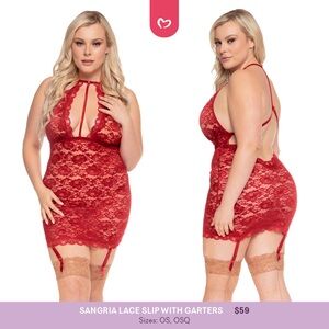 Pure Romance Sangria Lace Slip with Garters